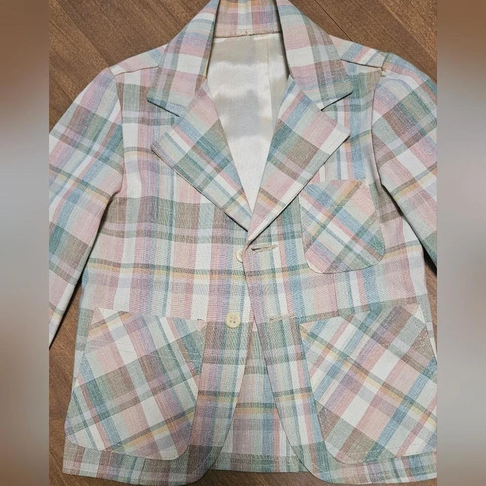 Billy the Kid Vintage Kids Plaid Sports‎ Coat Blazer Pastel 70s Style Size 4